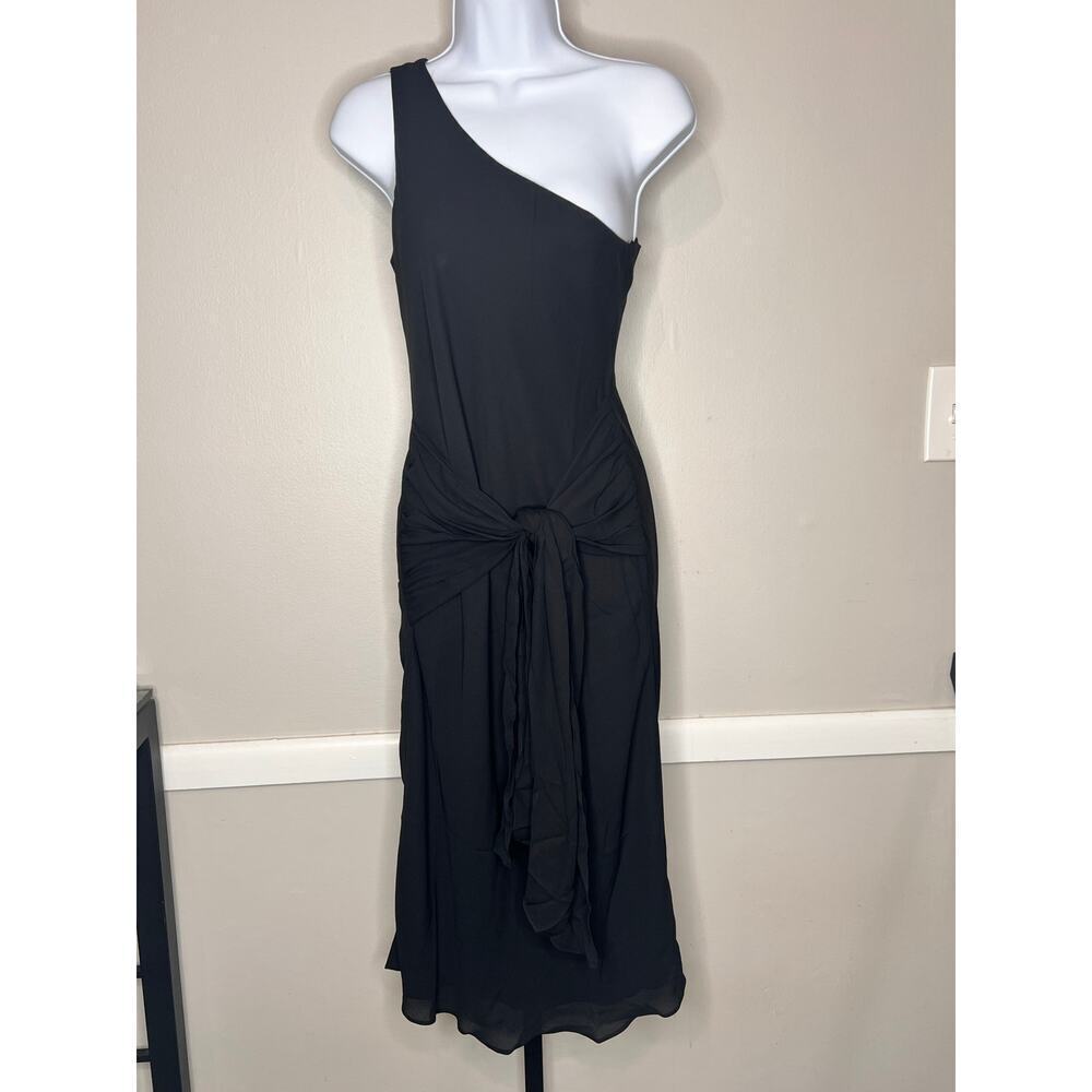 Krisa Revolve One Shoulder Tie Waist Sleeveless Bias Midi Dress Size Small NWT - Picture 2 of 9